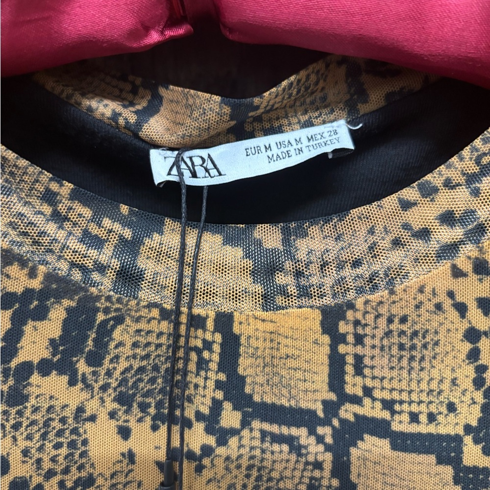 Zara Black and Tan Snake Print Blouse